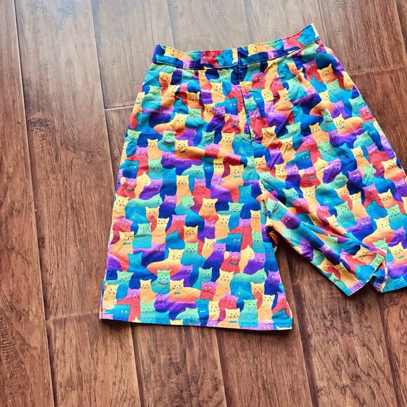 Handmade Rainbow Cat Print Womens Jorts Colorful Festival Pride Waist 29” Size 6 - Picture 11 of 16